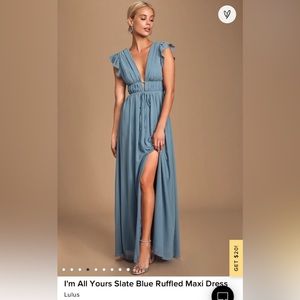 NWT Lulu’s I'm All Yours Slate Blue Ruffled Maxi Dress